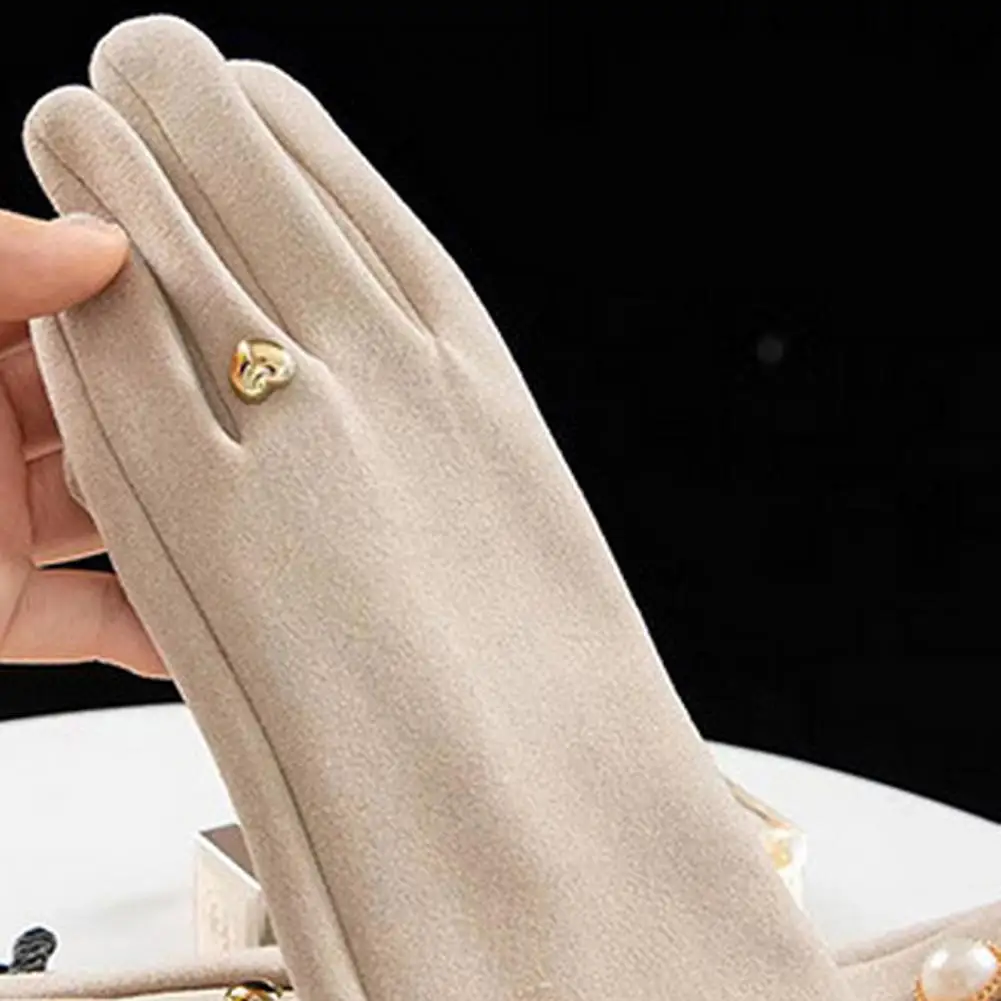 Two finger Gloves Women Gloves Elegant Faux Pearl Button Windproof Women's Winter Gloves for Motorcycle Riding