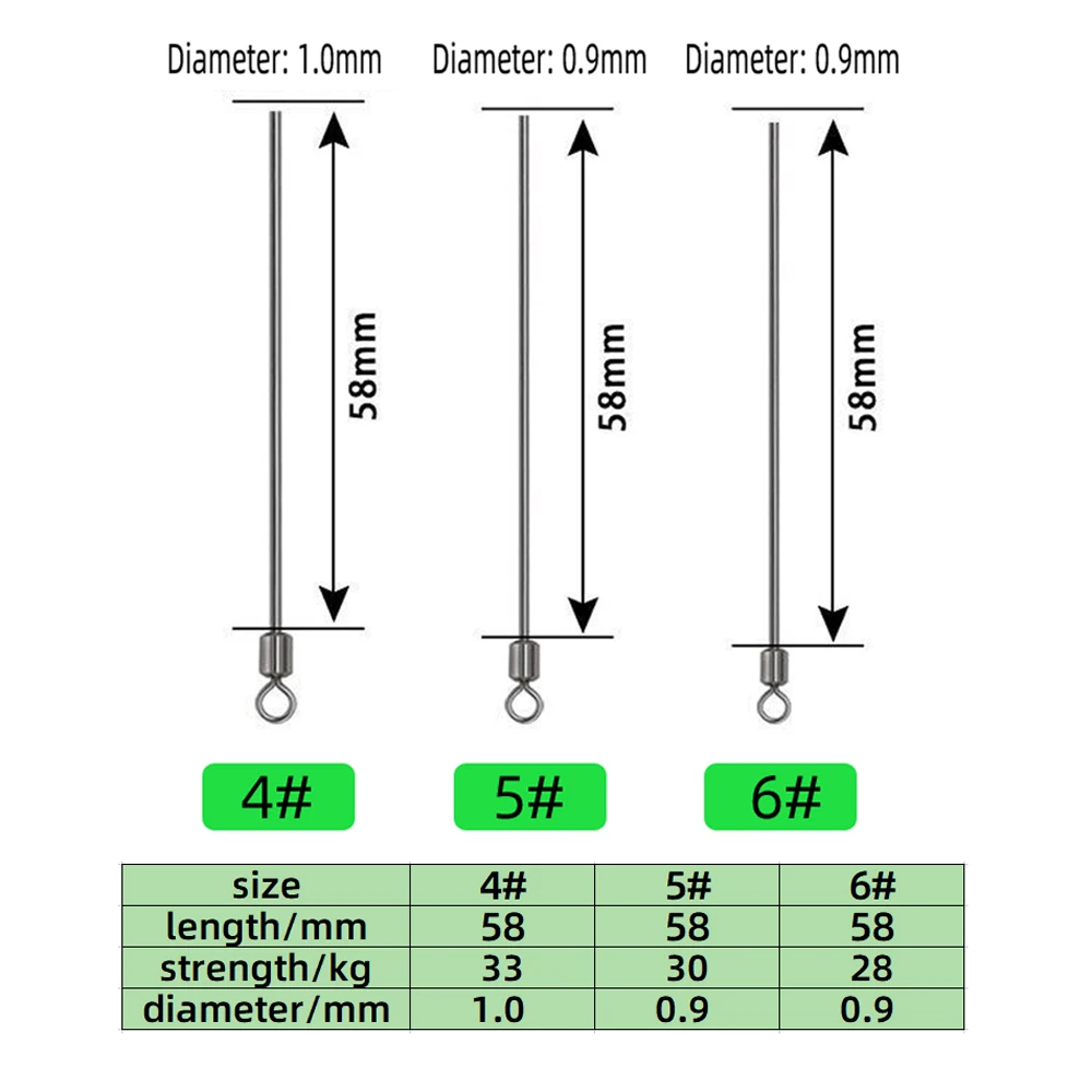 TIANNSII 20pcs Hard Steel Wire Long Pole Fishing Swivel Stainless Steel + Brass Rolling Bearing Swivel Fishing Accessories