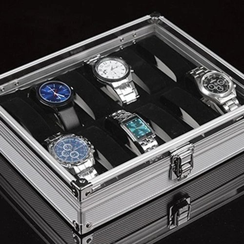 High Quality  6/12 Grid Slots Wrist Watch Box Metal Case Display Storage Holder Organizer Watch Case Jewelry Dispay Watch Box