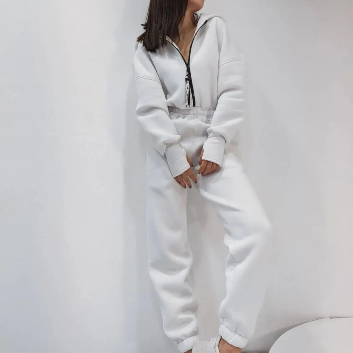 Women\'S Jumpsuit Autumn Winter Fashion Long Sleeve Zipper Sports Hooded Jumpsuit Casual Solid Color Joggers Tracksuits Jumpsuit