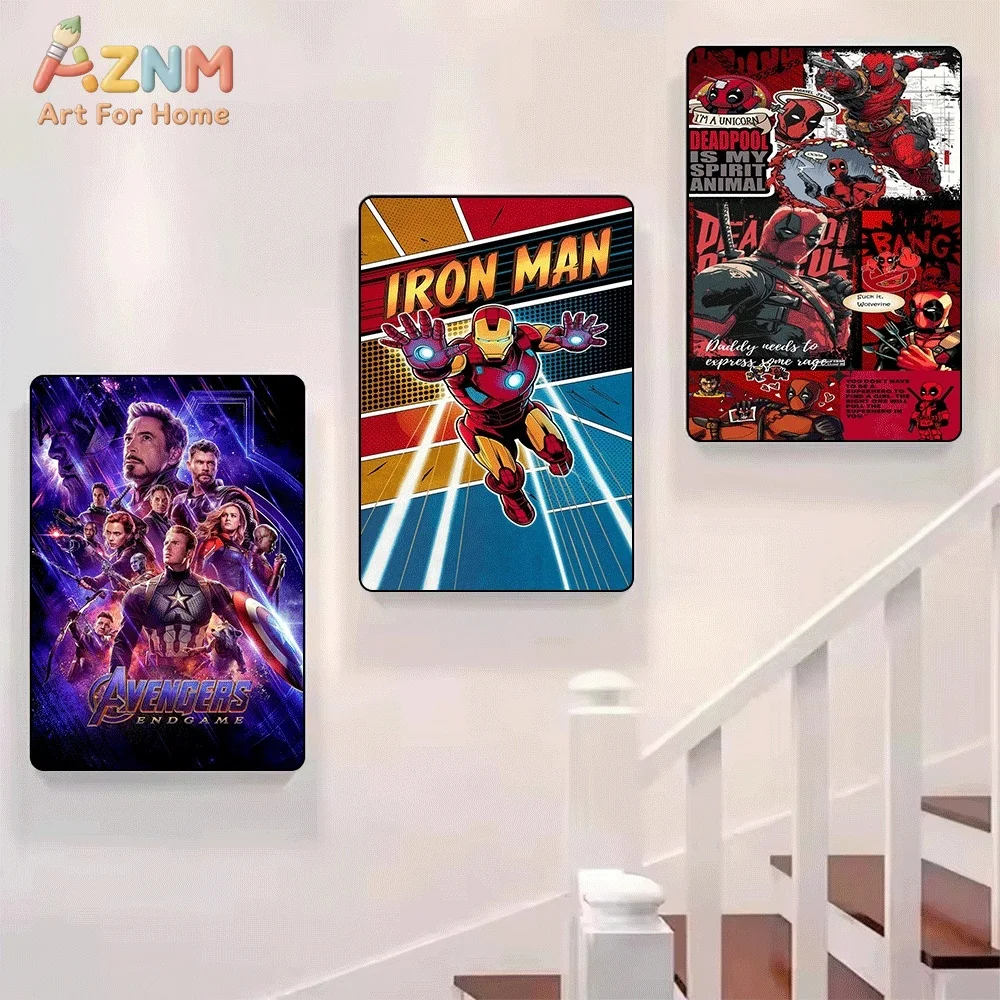 Avengers Endgame Marvel Superhero Canvas Wall Art Iron Man Spider‑Man Deadpool Wolverine Retro Comic Unframed Canvas Print for B