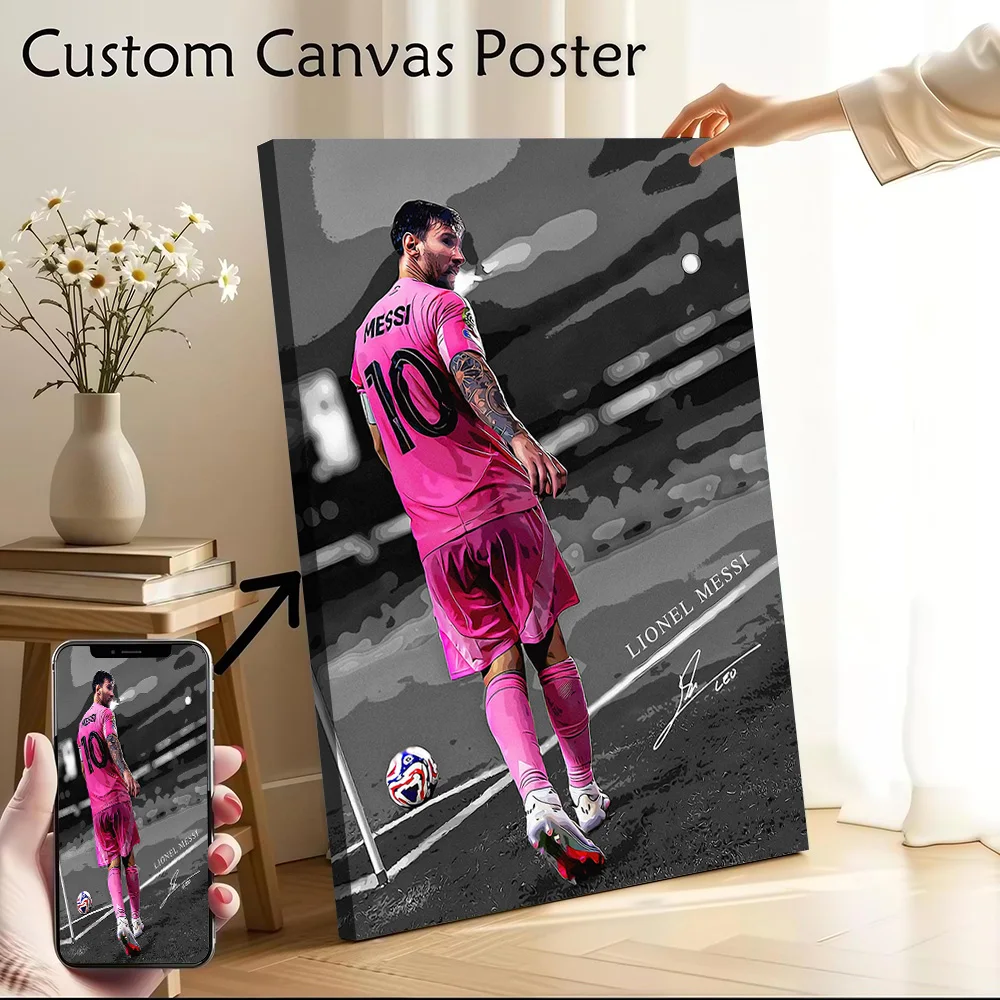 Lionel Messi in Pink Jersey Poster Customizable Printed Canvas Painting for Pictures Wall Art Modern Home Decoration Living Room