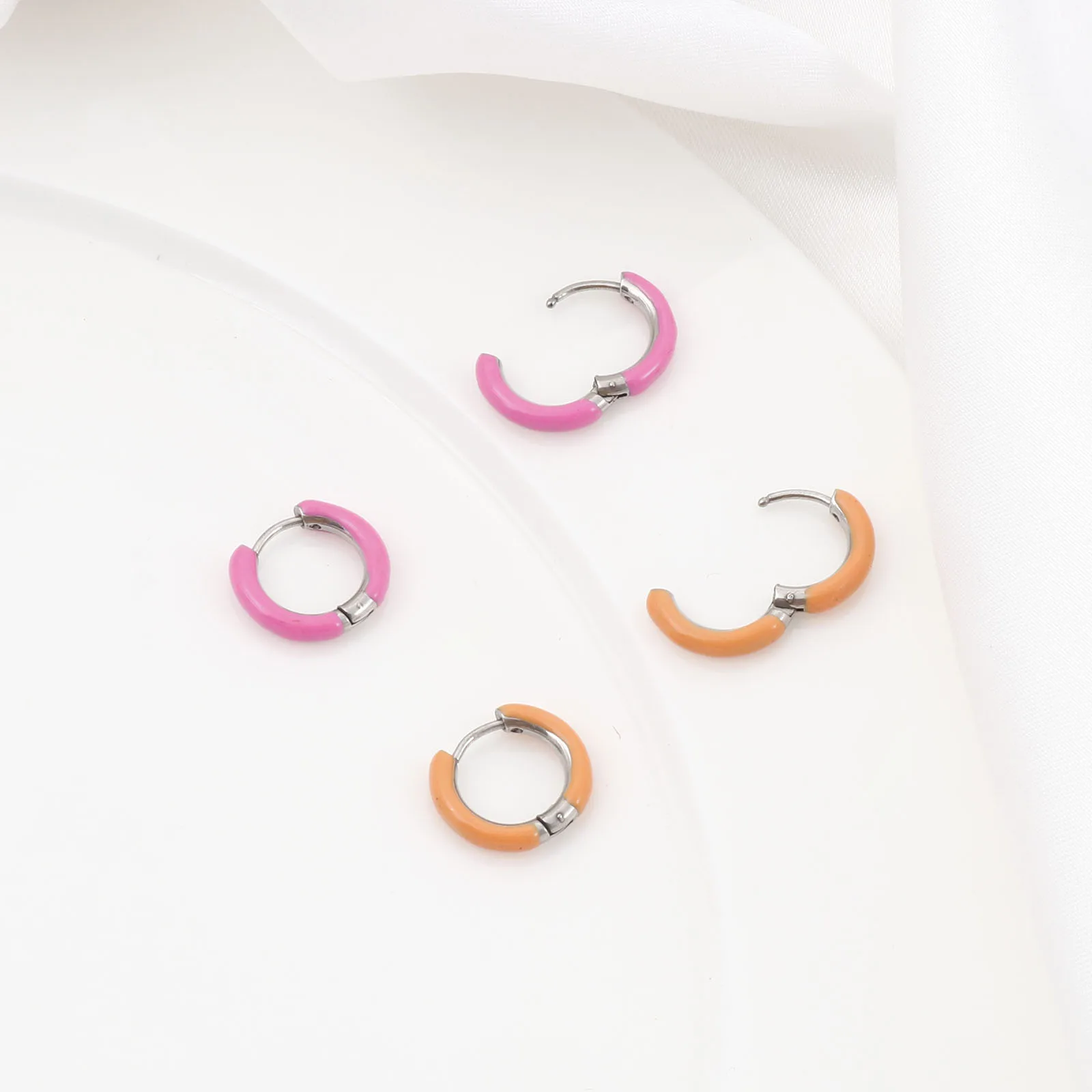 1 Pair Stainless Steel Candy Color Enamel Hoop Earrings For Women Kids Silver Color Huggie Earrings Female Fashion Jewelry Gift