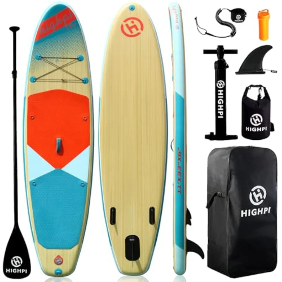 Inflatable Stand Up Paddle Board for Youth and Adults Wide PVC Drop-Stitch SUP in Navy Blue with Dual-Action Pump, Adjustable P