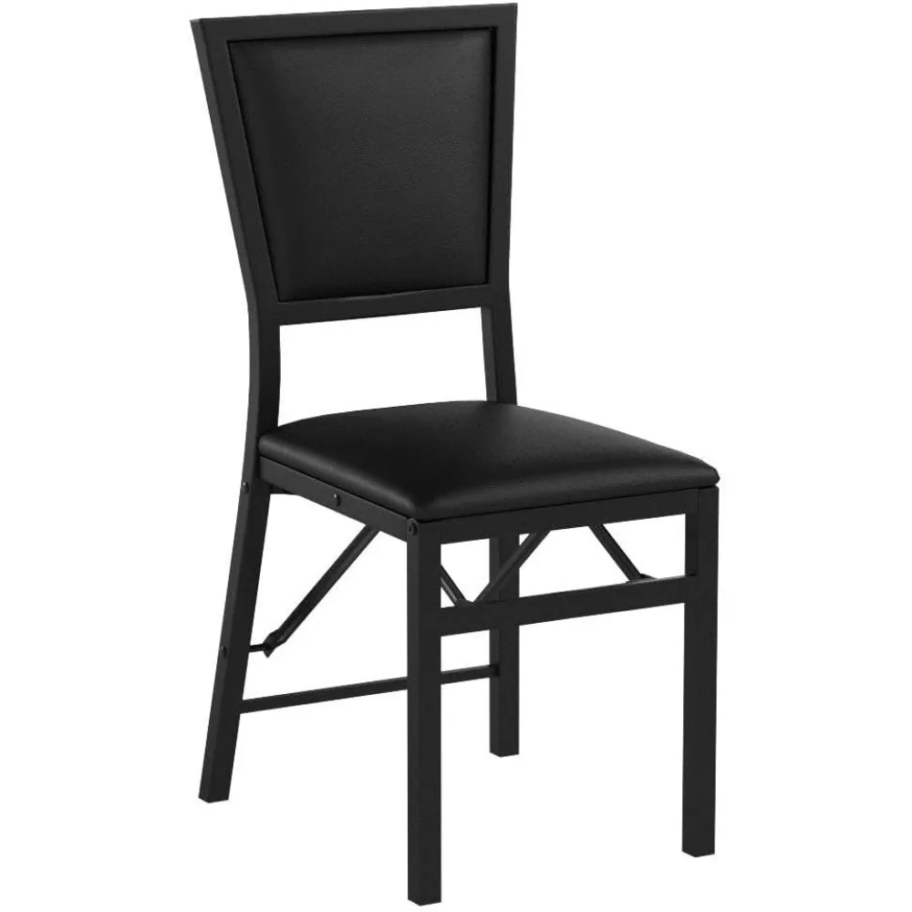 Folding Chairs Set of 2, Dining Chairs with Padded Seats, Sturdy Metal Frame, Floor Protectors, Space Saving Design