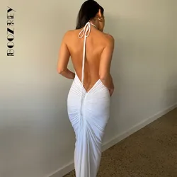 BoozRey-Vestido largo con espalda descubierta y tirantes largos para mujer, traje Sexy drapeado con cuello Halter, plisado, para fiesta, verano, 2022