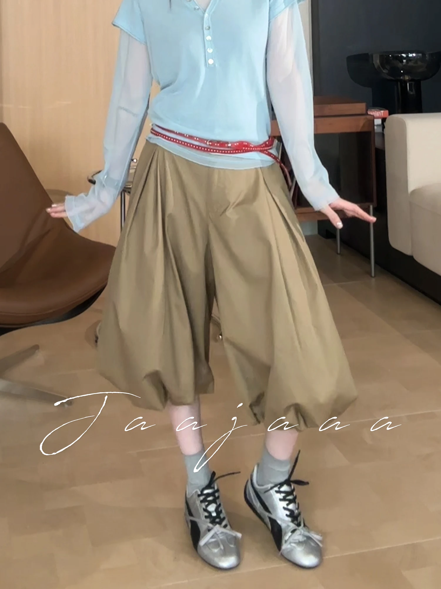 

Jaajaaa Casual Cotton Lantern Pants Seven-Quarter Flared Slimming Lazy Style Floral Print Comfortable Breathable