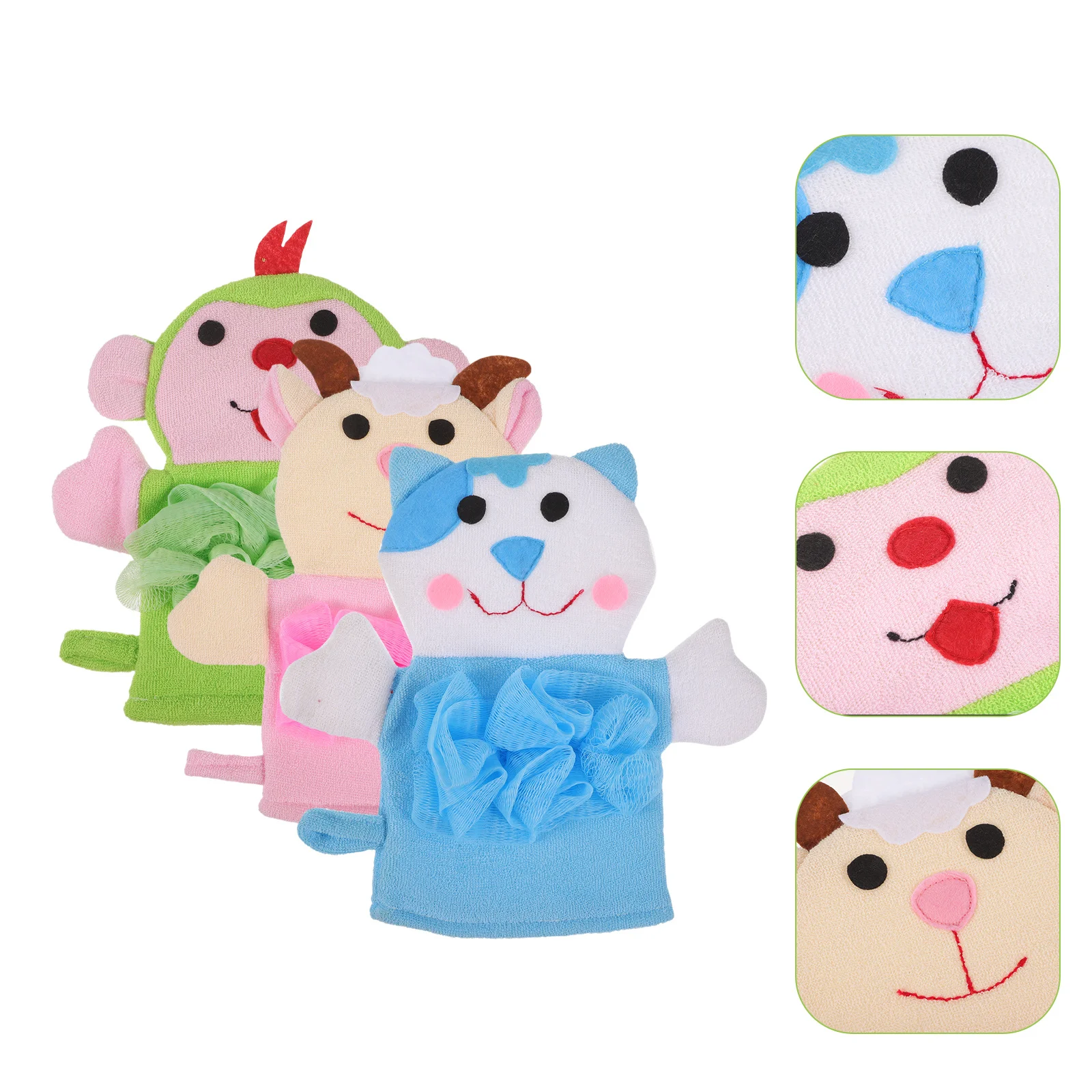 

3Pcs Adorable Animals Bathing Gloves Rich Foaming Kids Shower Scrubber for Smooth Skin Child Bath Mitts Baby Bath Sponge
