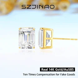Pure 14k Gold Moissanite Stud Earrings Brilliant Cut Diamond Emerald Cut Engagement Wedding Jewelry Gifts for Women