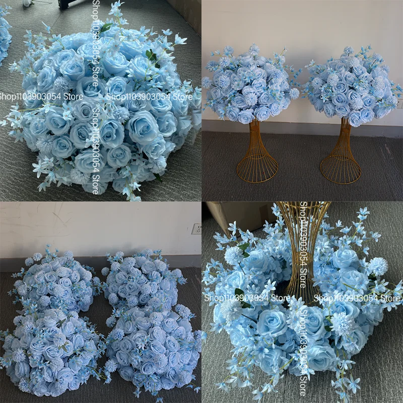 Hochzeitsdekoration: Blumen-Centerpiece, hellblaue künstliche Rosenblumenkugel, Kranz, luxuriös für Zeremonie, Empfang, Tischdekoration, Event-Hintergrund – Detail 1