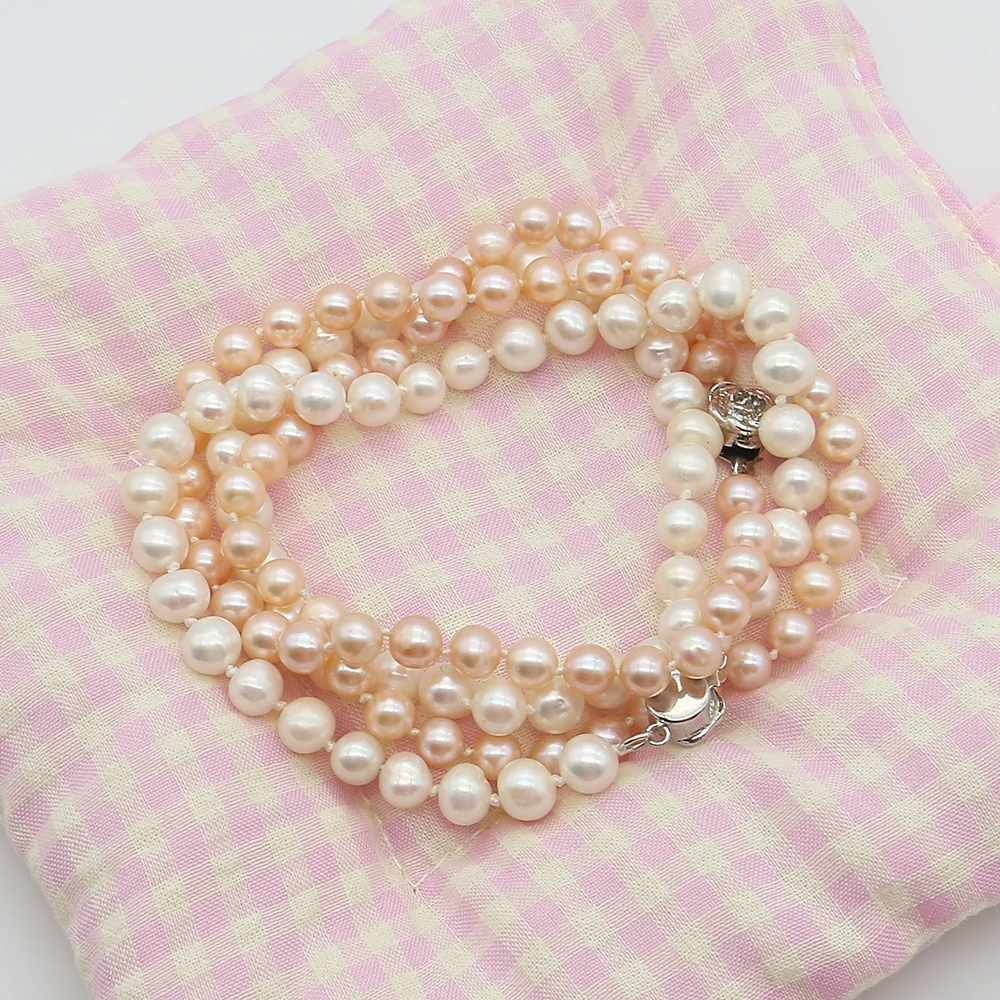 White/orange Baroque Pearl Necklace 7-8mm Irregular Round Freshwater Pearl Beaded Wrist Ornament 1 Strand For Various Occasions
