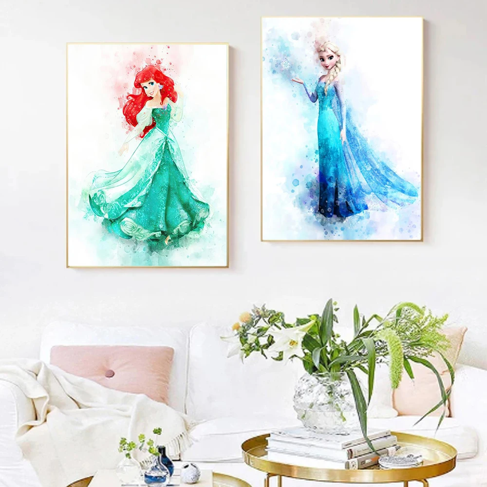 MINISO Disney Cartoon Character Wall Art Poster Snow White Princess Elsa Home Decor Living Room Girls Room Canvas Painting Gift