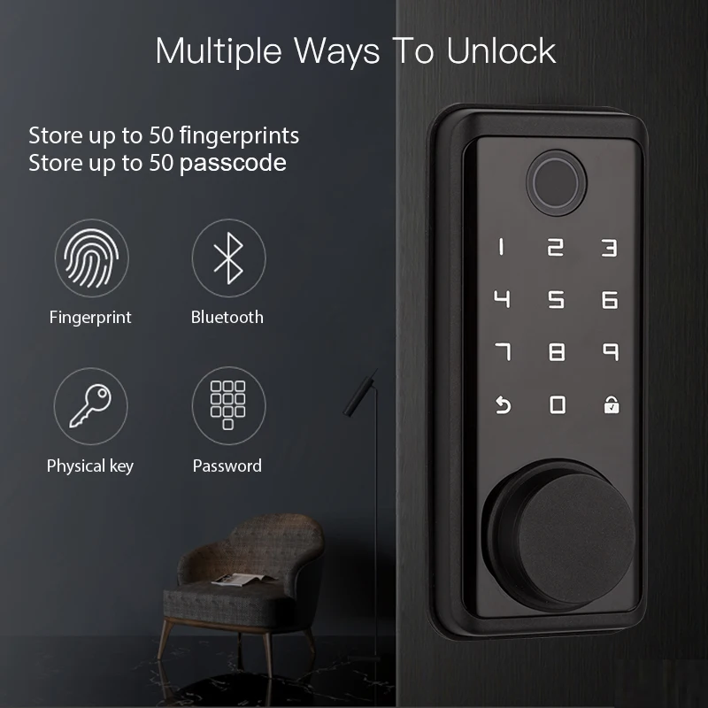 RSH Factory Direct Keyless Digital Deadbolt Door Lock with Ble Ttlock & Tuya App for Smart Home for Glass and Wood Door