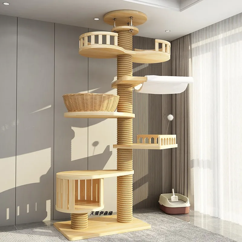 YXT Cats Tree Floor Solid Wooden Cat Tree House Climbing Pets Furniture Adjustable Kitten Trees Tower Multilayer Cat Climbing Fr - Detail 1