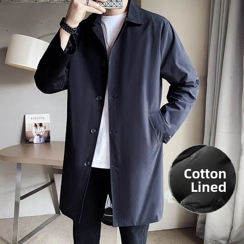 

Мужская ветровка с хлопковой подкладкой Thiened, мужская ветровка с длинным воротником и одной пуговицей, осенне-зимняя модная верхняя одежда из чистого хлопка