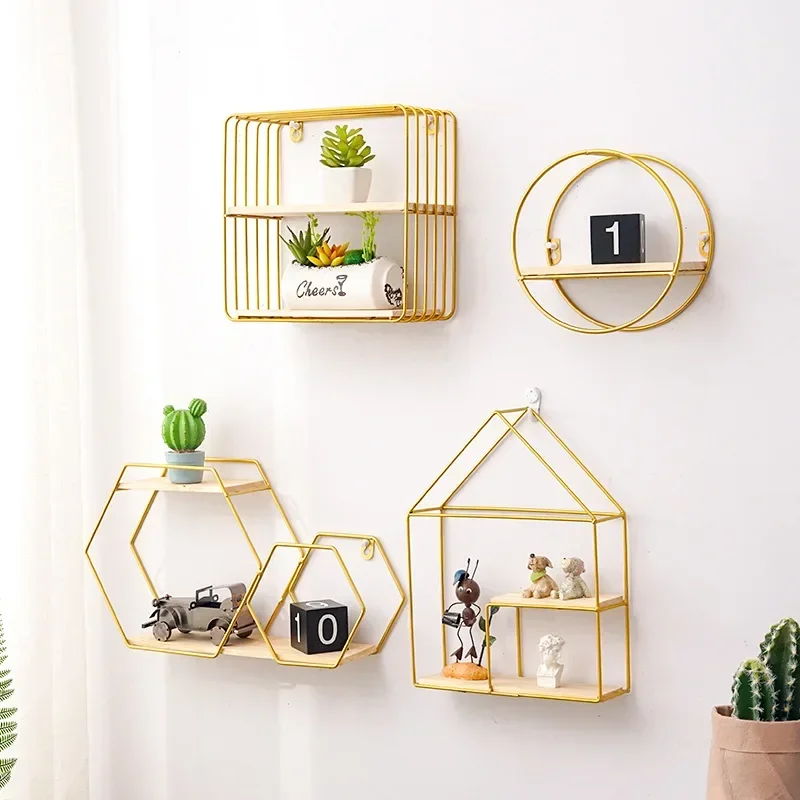 

Wrought iron wall rack bedroom wall hanging decoration room wall punching-free ornaments storage rack