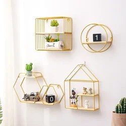 Wrought iron wall rack bedroom wall  hanging decoration room wall punching-free ornaments storage rack