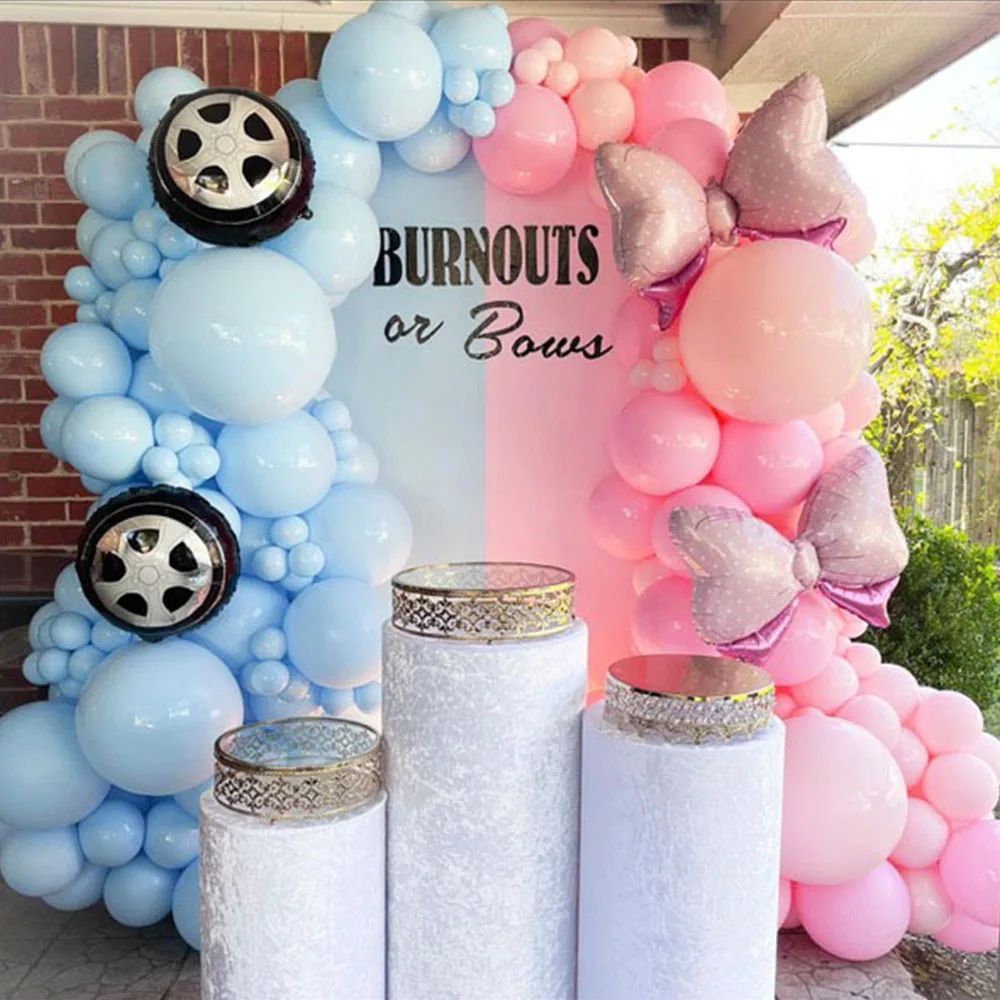 125pcs Gender Reveal Balloon Garland Arch Kit Pink Blue Balloons Bow Foil Balloons for Boy or Girl Gender Reveal Decorations