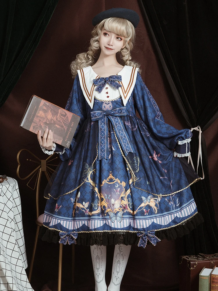 

Flying Butterflies ~ Long-sleeved Daily Elegant Plus-size Dress Sweet Long Sleeve Lolita Dress By OCELOT