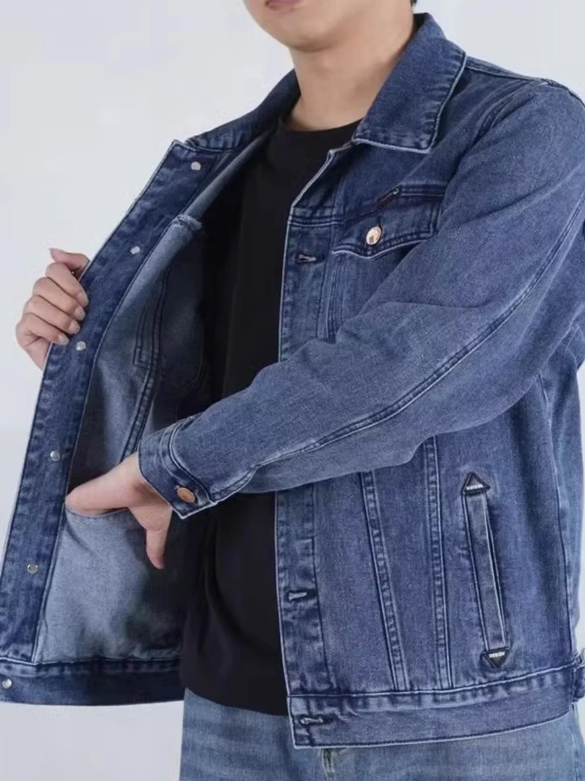 

Casual Spring Autumn Men's Denim Jaet with Multiple kets Faionable Collar Workwear Jaet Large Size Outerwear