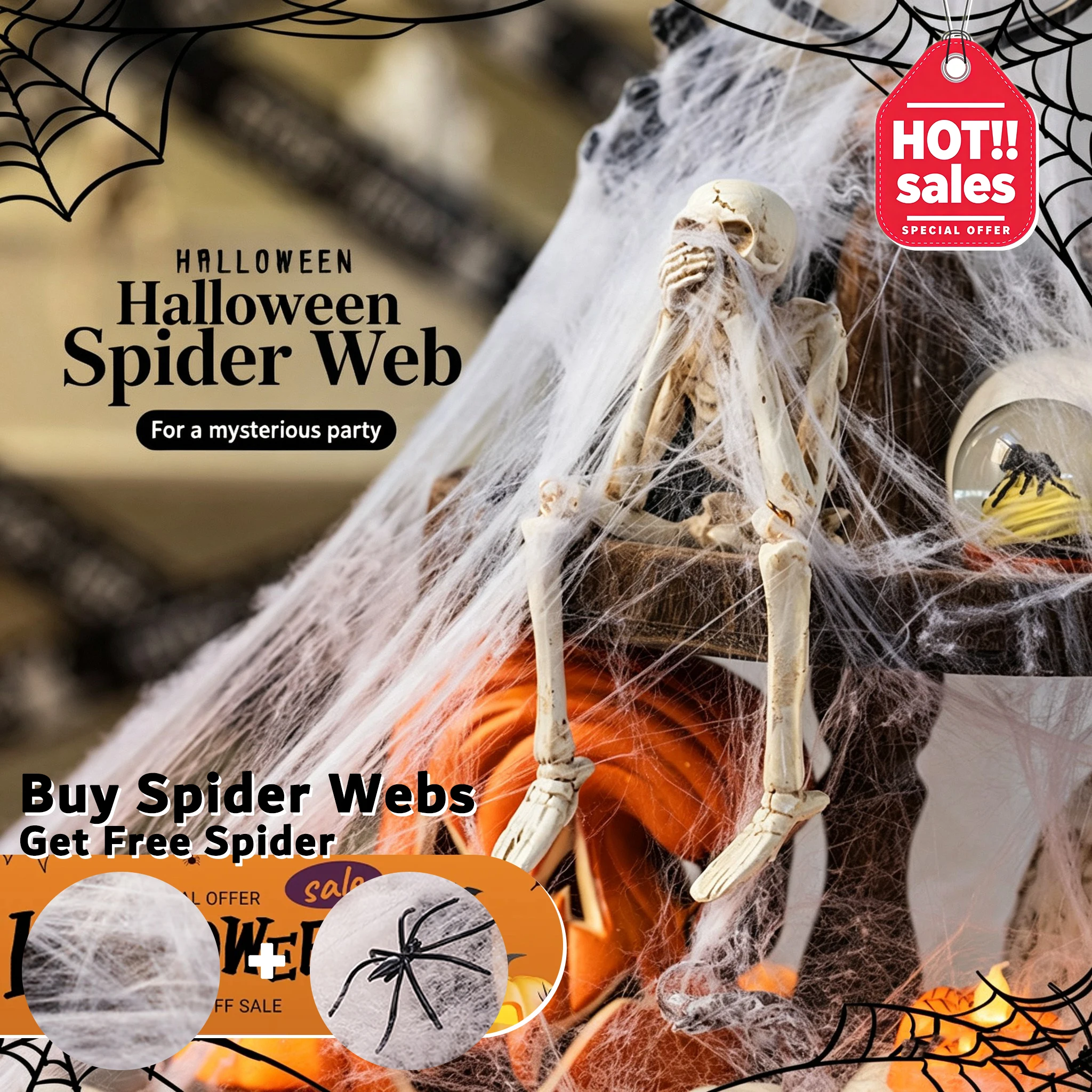 20-2000g Artificial Spider Web Haunted House Halloween Decoration Party Props White Stretchy Cobweb Glow in The Dark Spiders