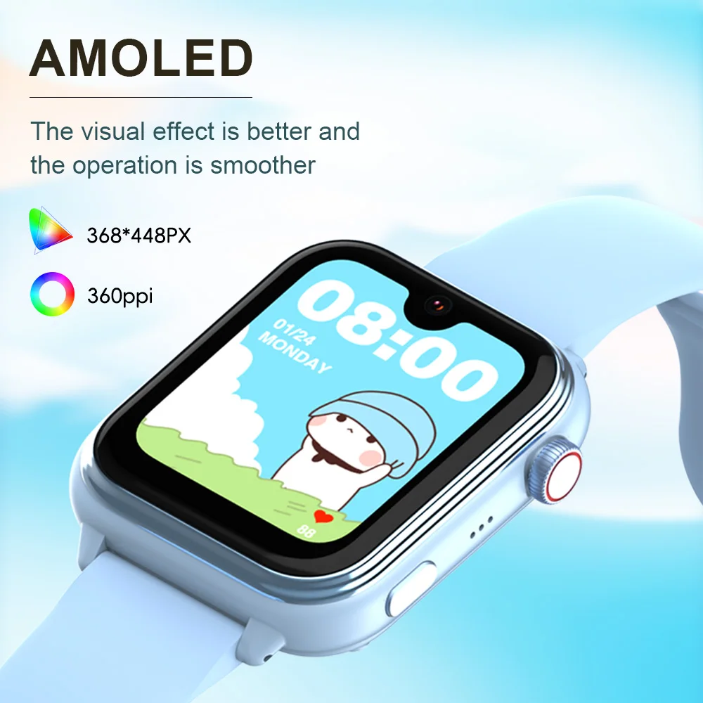 ساعة ذكية للأطفال من Wonlex KT37، مساعد صوت AI، نظام تحديد المواقع، واي فاي، جهاز تعقب الموقع SOS، تنبيه مكالمة فيديو واتساب، ساعة ذكية للأطفال