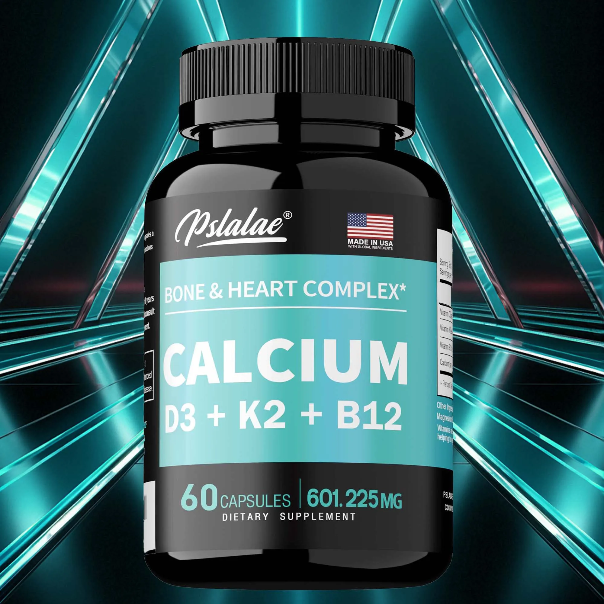 

4-in-1 Calcium Supplement - Bone & Heart Complex with Vitamins D3, K2, B12 for Women & Men - 60 Capsules
