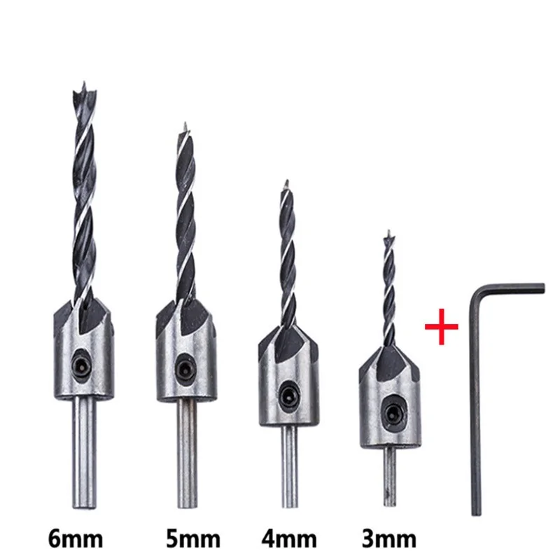 5/8pcs 3mm-10mm HSS Countersink Drill Bit Set Reamer Woodworking Chamfer Drill Counterbore Pliot Hole Cutter Screw Hole Drill