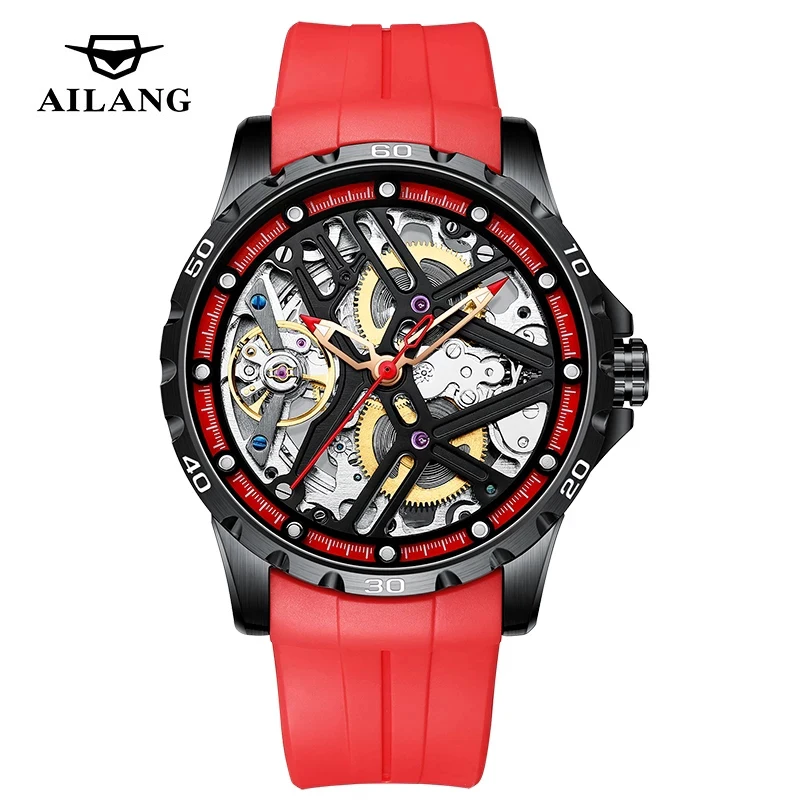 AILANG Brand New Fashion Mechanical Watch for Men Sport Silicone Strap Waterproof Luminous Hollow Automatic Wristwatch Men\'s