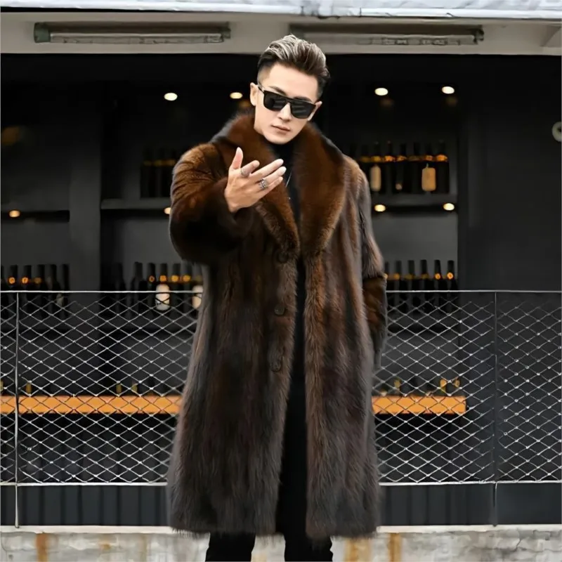 

Men's mid-length fur coat new style with cotton and thick wool mixed large size
