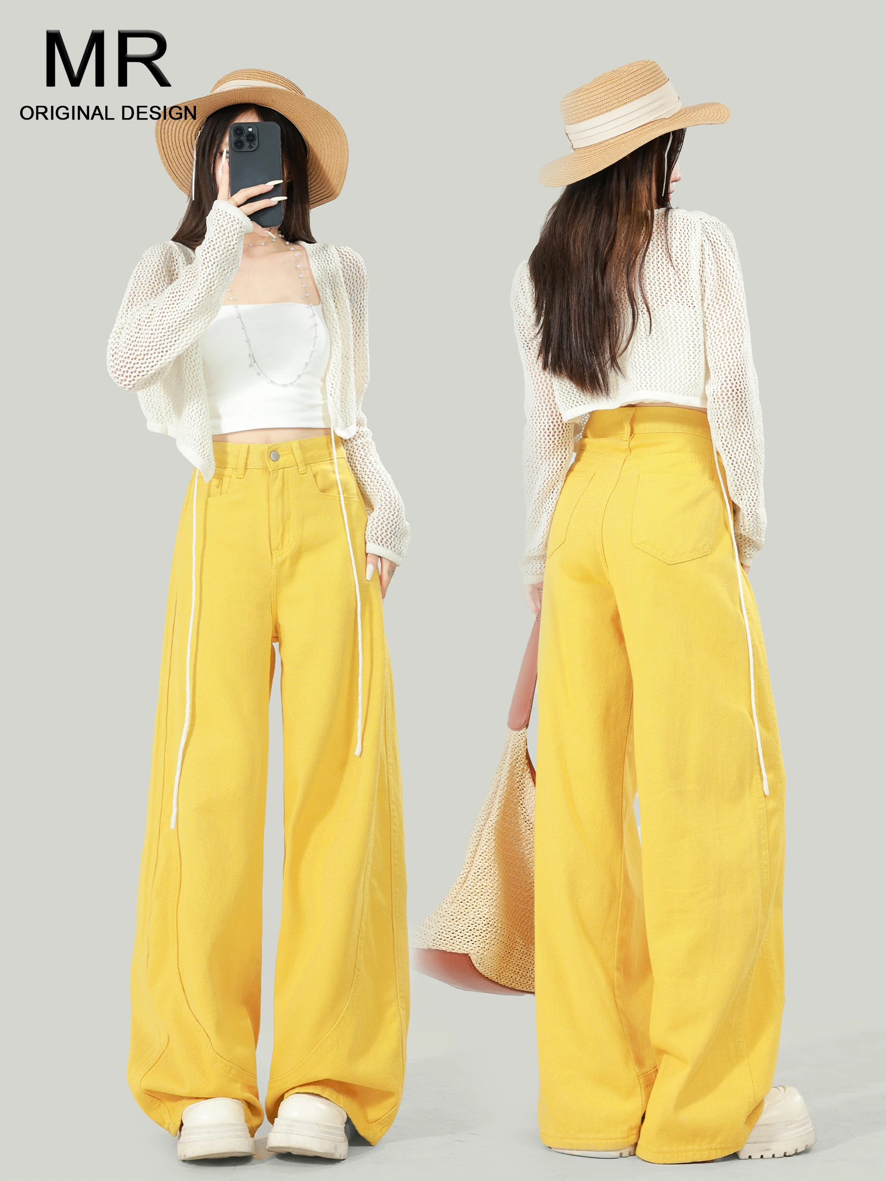 

Желтые женские джинсы с высокой талией и широкими штанинами, свободные, удобные, прямого кроя, осенняя новинка, повседневная одежда, джинсы с высокой талией