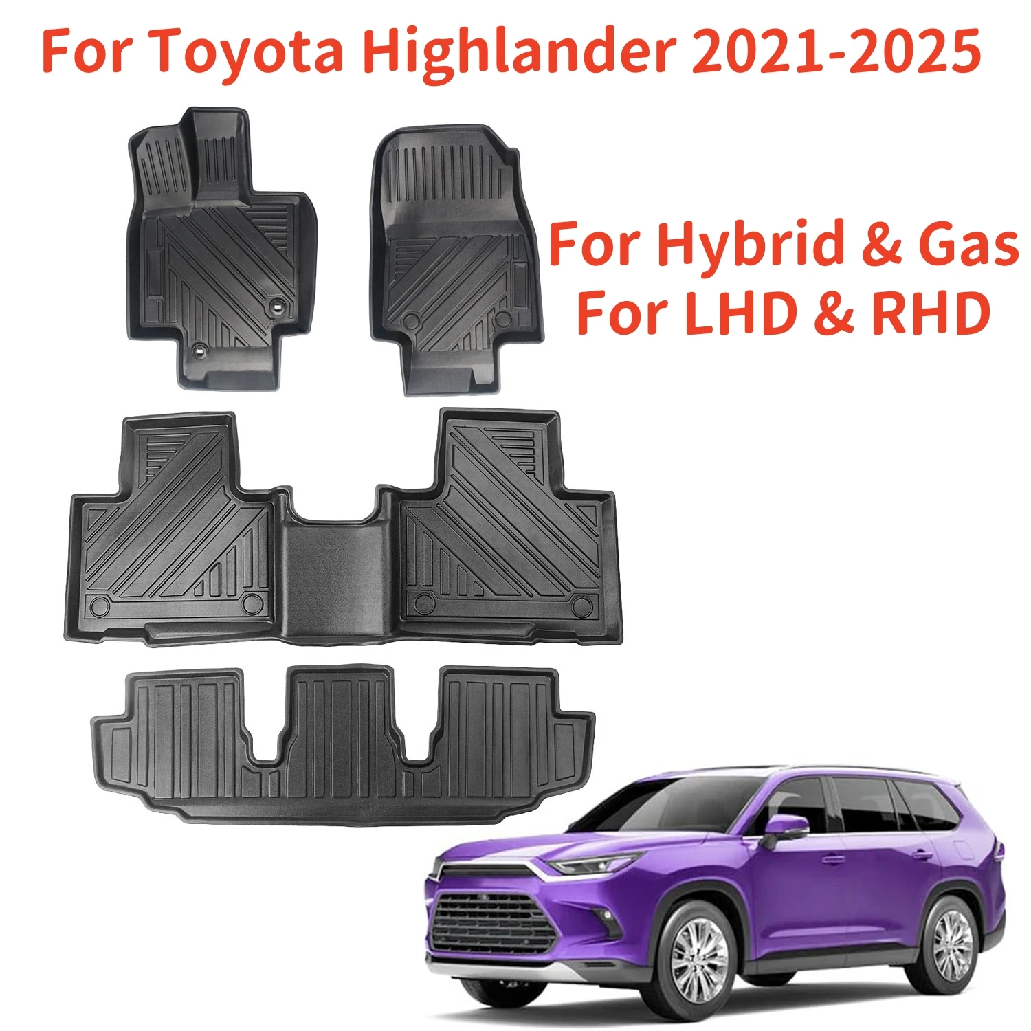 

All Weather TPE Floor Mats For Toyota Highlander 7 Seats 2021-2025 , Waterproof 3D for Left Hand Drive & Right Hand Drive