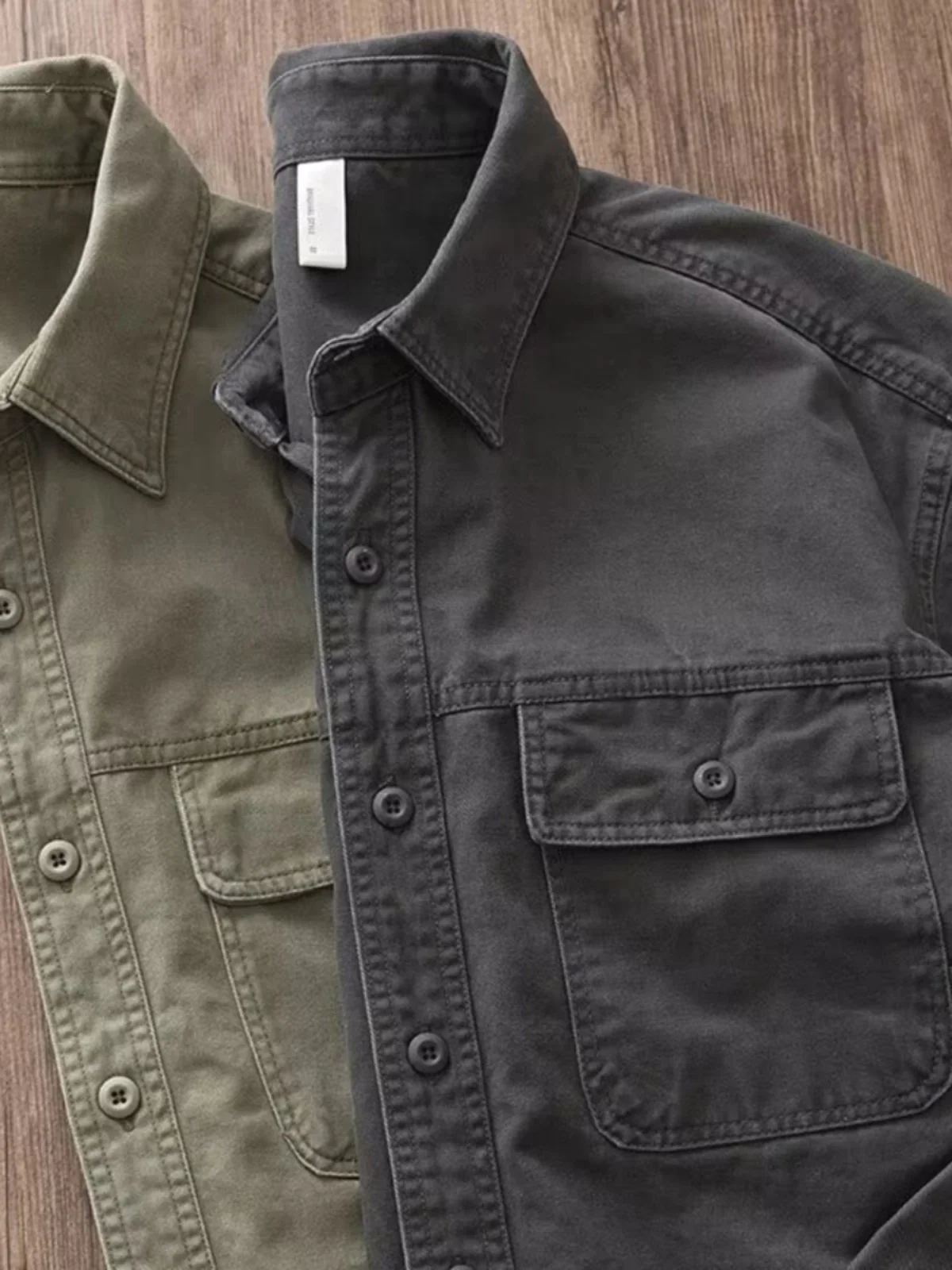 Retro American Workwear Shirt Men's Thick Long Sleeve Pure Cotton Multi Pocket Trendy Check Texture Resistant to Wear