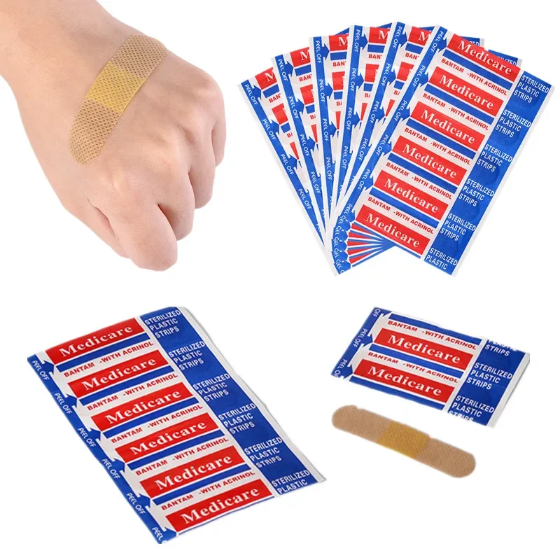 Patch de Band Aid não tecido para primeiros socorros, gesso impermeável, Woundplast, ataduras adesivas, tiras, fita adesiva, 100pcs por pacote