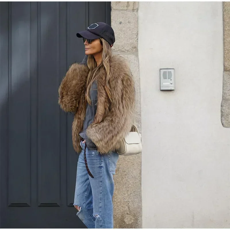 Lady Winter New Fluffy Fur Coat donna Casual risvolto manica lunga in pelliccia sintetica giacca corta femminile morbida spessa calda capispalla corta