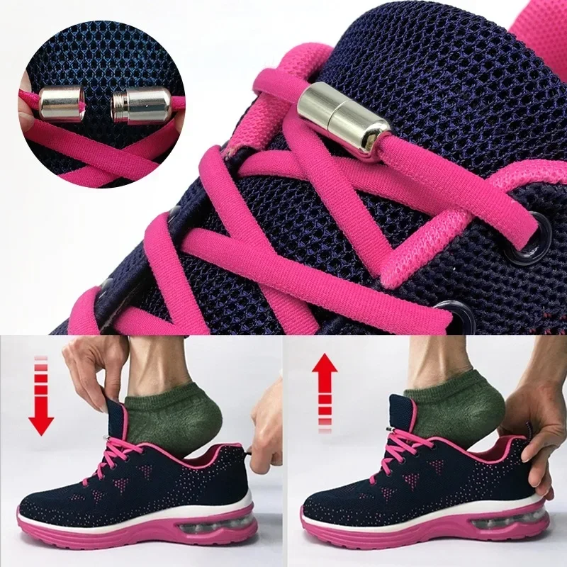 Metal Lock Elastic Shoelaces para sapatos, sem laços, Sneakers Laces, Flat Laces para crianças e adultos