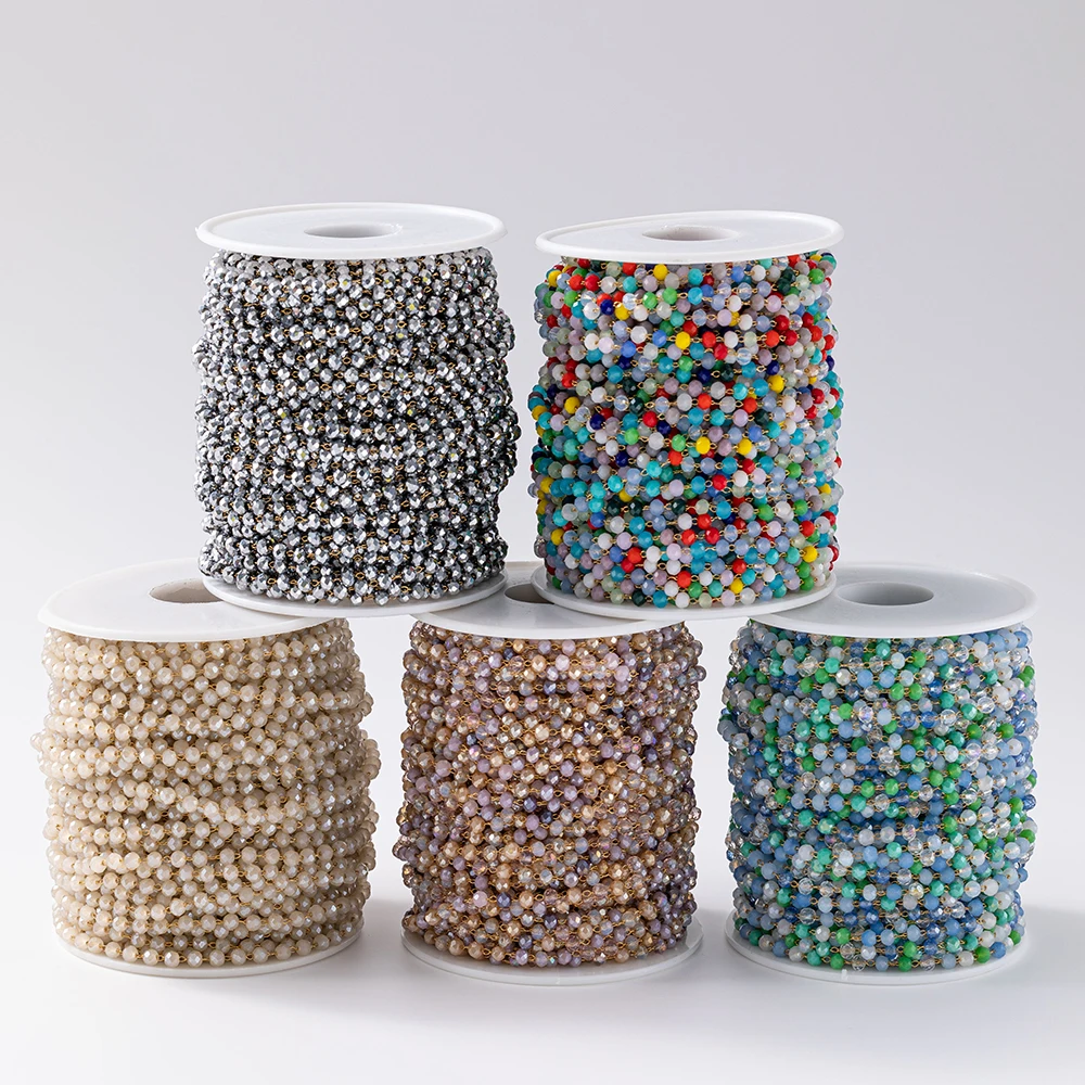 1 Meter Weiße Facettierte 3mm Kristallglasperlen Edelstahlkabel Schmuckherstellungskette Großpackung für Handwerk DIY Halsketten Armbänder – Detail 5