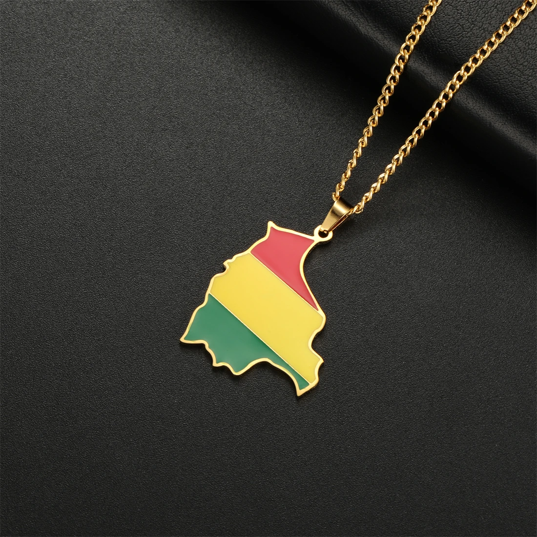 EUEAVAN Drip Oil Bolivia Map Necklace For Women Men Stainless Steel Bolivians Flag Pendant Charm Fashion Jewelry Gift