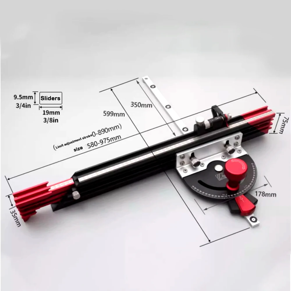 Wnew Miter Gauge Retractable Backrest Woodworking Tool High Precision Angle Gauge Table Saw Angle Cutter Aluminum Alloy Durable