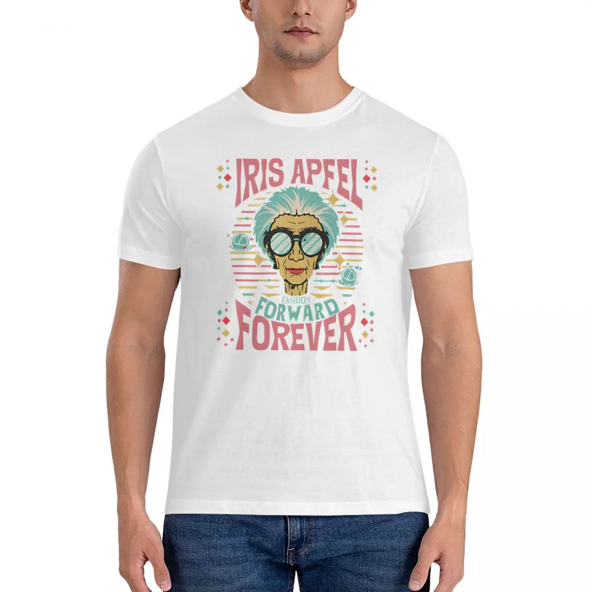 Men's T-Shirts Portrait Vintage Cotton Tees Short Sleeve Iris Apfel T Shirt Round Neck Tops Gift Idea