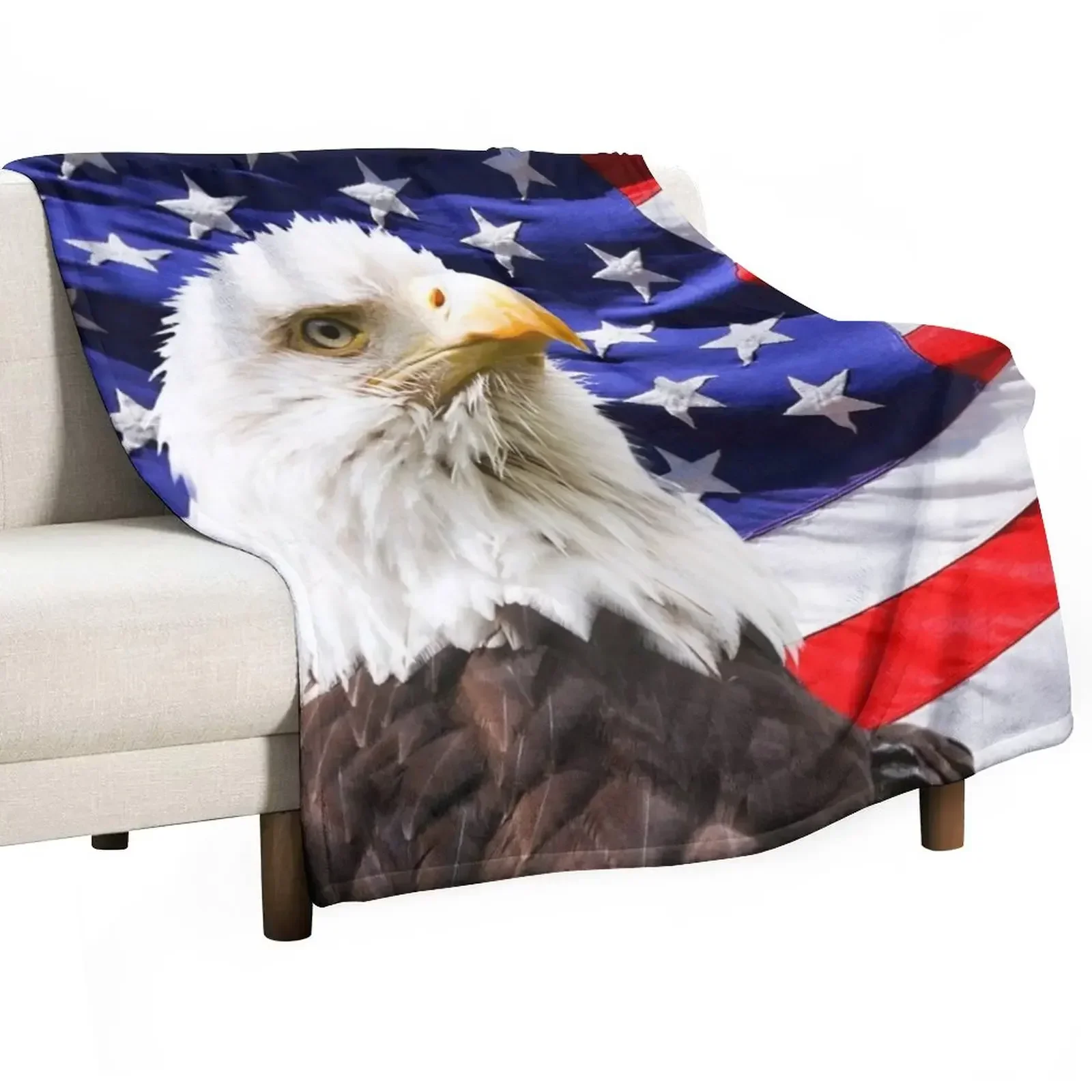 

American Bald Eagle Flag Throw Blanket Vintage Decoratives Blankets