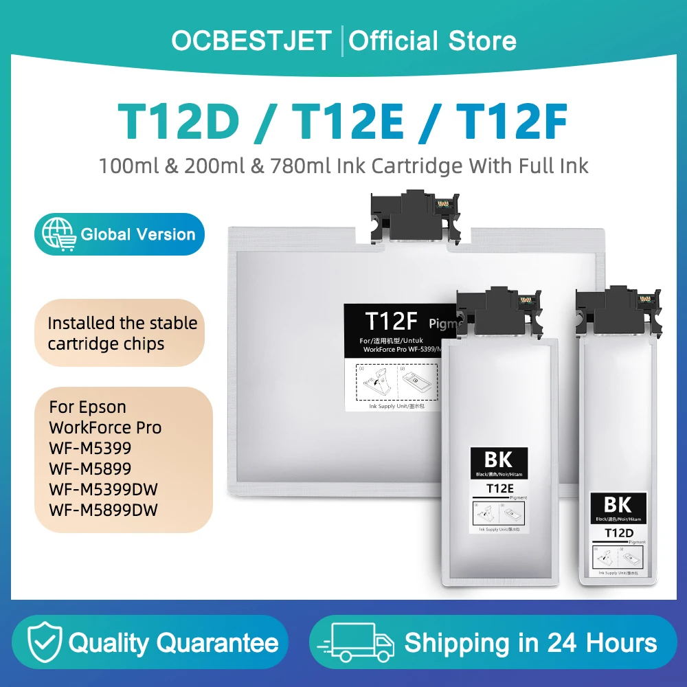 

T12F T12E T12D T12F1 T12E1 T12D1 Pigment Ink Bag With Chip For Epson WorkForce Pro WF-M5399 WF-M5899 Printer Ink Cartridge