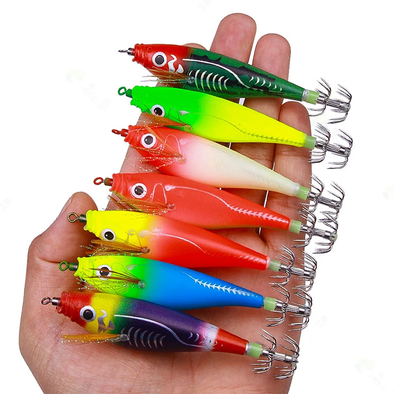 9.5cm 10g Horizontal Squid Jigs Fishing Lure Artificial Squid Hook Jigging Baits For Sea Fishing Cuttlefish Luminous Box Kit