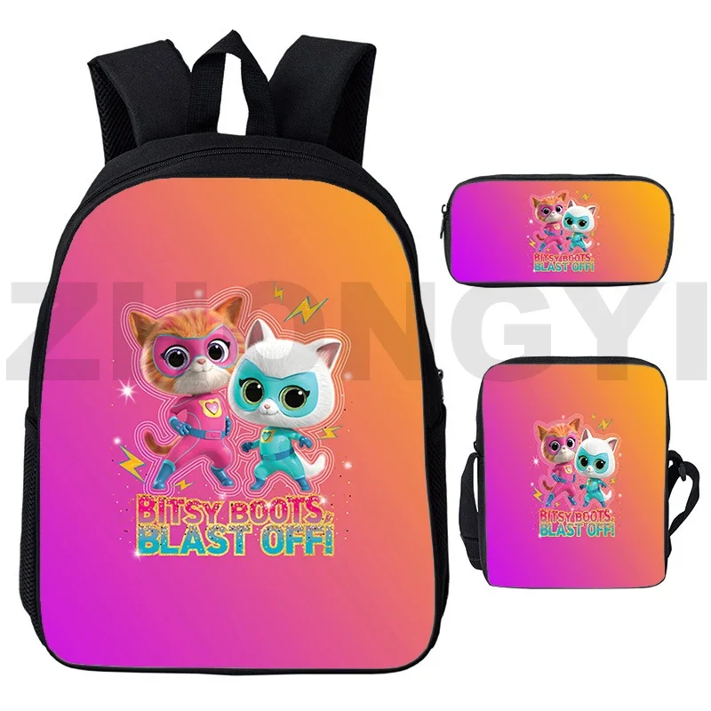 Sac à dos coloré imprimé en 3D Smile Kitties Anime pour enfants, cartable chat mignon, cartables pour filles et garçons, cartable de sport en plein air, 3 en 1