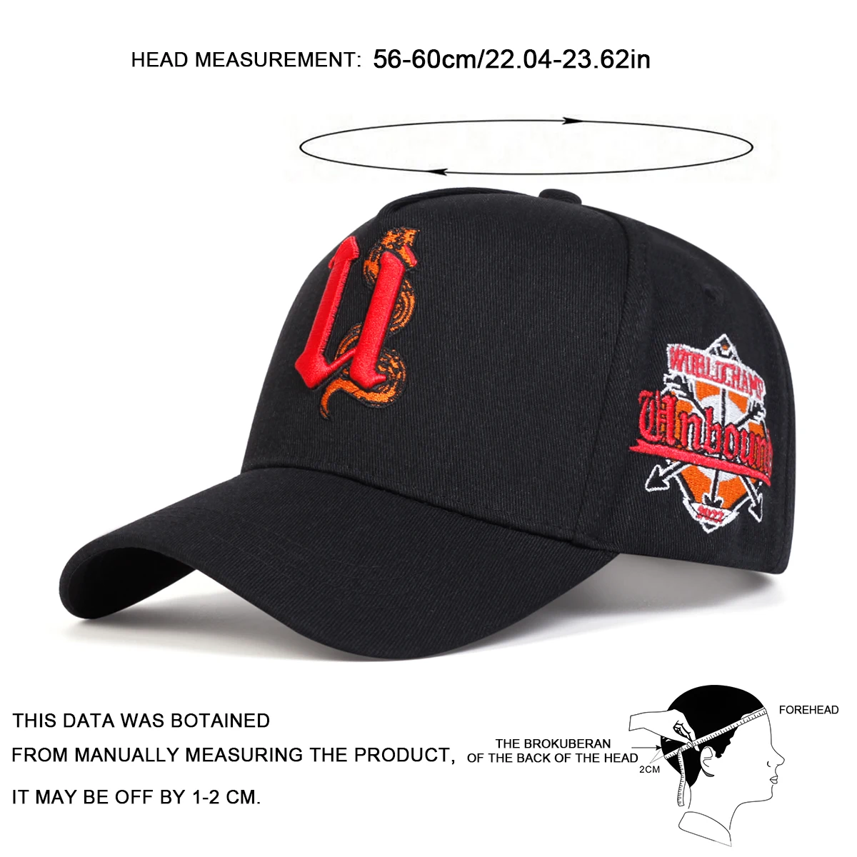 Unisex U Letter Snake Embroidery Baseball Caps Spring Autumn Outdoor Adjustable Casual Hats Sunscreen Hat