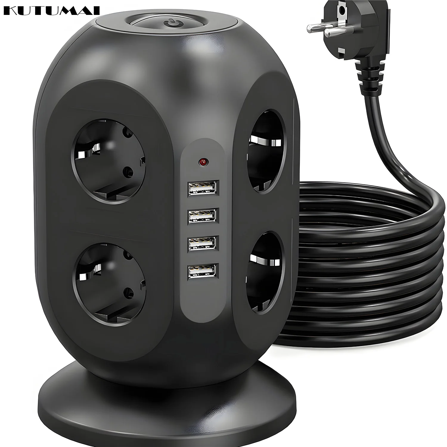 Power Strip Tower EU Multiple Electric Socket 8 Outlets 4 USB Port Charging Surge Protector Switch 5.9FT Extension Cord For Home