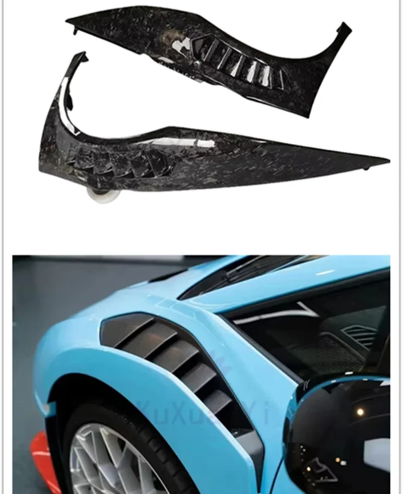 

A pair of high-quality dry carbon forged V-style perforated mudguards for the Lamborghini Huracan LP580 LP610 body kit