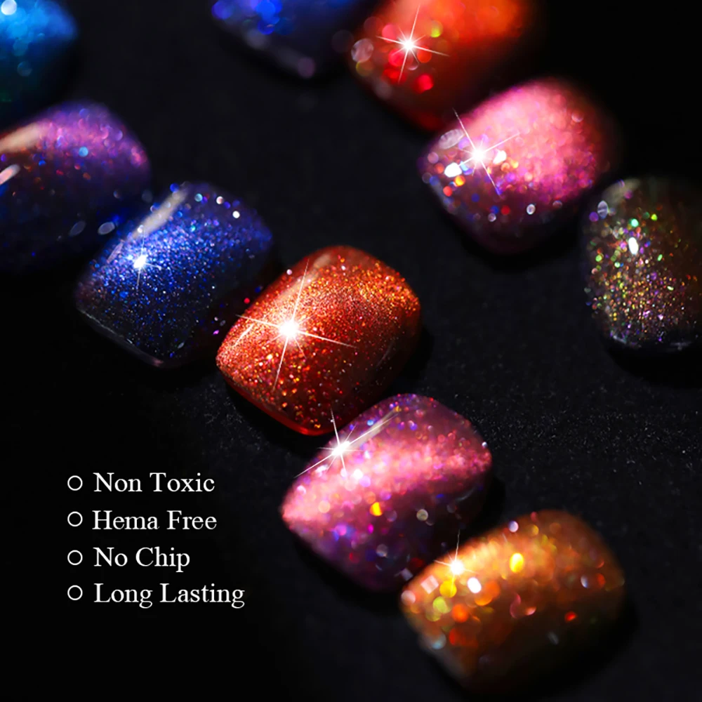 Vendeeni 9 Colors Laser Glitter Broken Diamond Cat Eye Gel Nail Polish TPO FREE Shiny Galaxy Magnetic UV Soak Off Gel Varnish