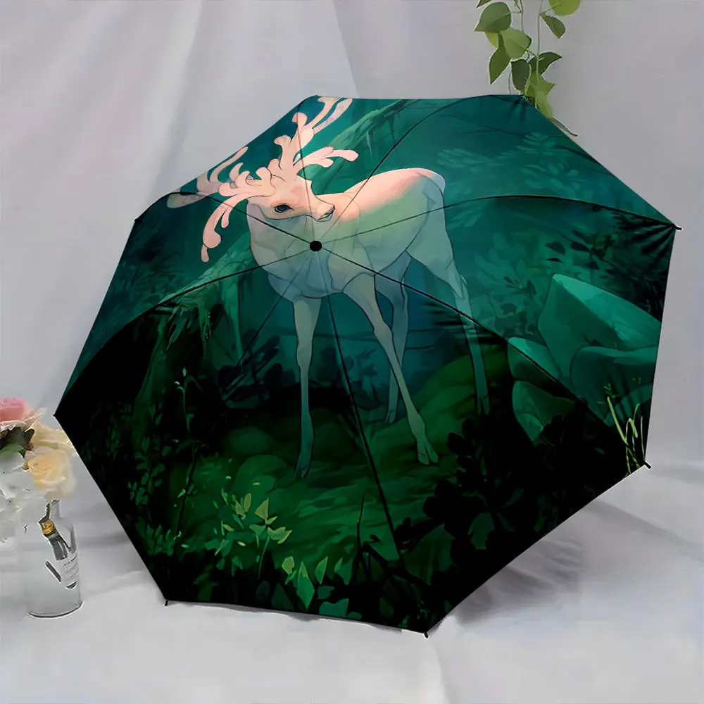 Majestic White Deer in Enchanted Forest Design Umbrella portable waterproof sun rain umbrella for outdoor travel beach