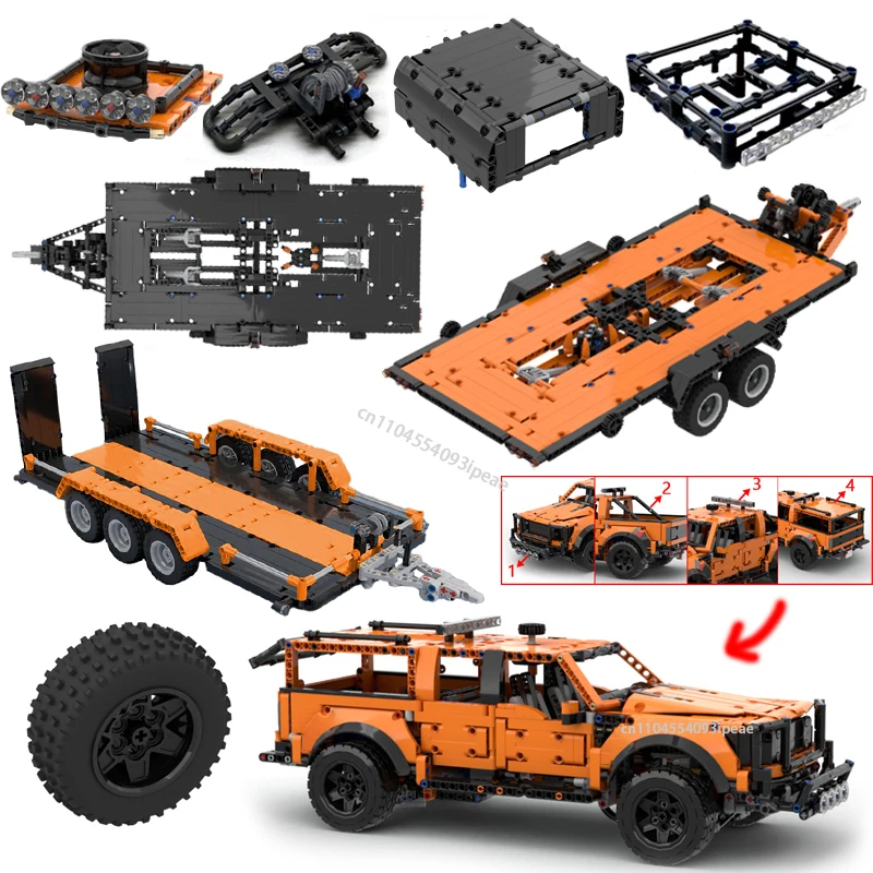 

MOC автомобильный прицеп, технический сцепный кран, платформа, твердый бампер, Roofrack, строительные блоки для 42126 F-150 Raptor, сделай сам, кирпичная игрушка в подарок